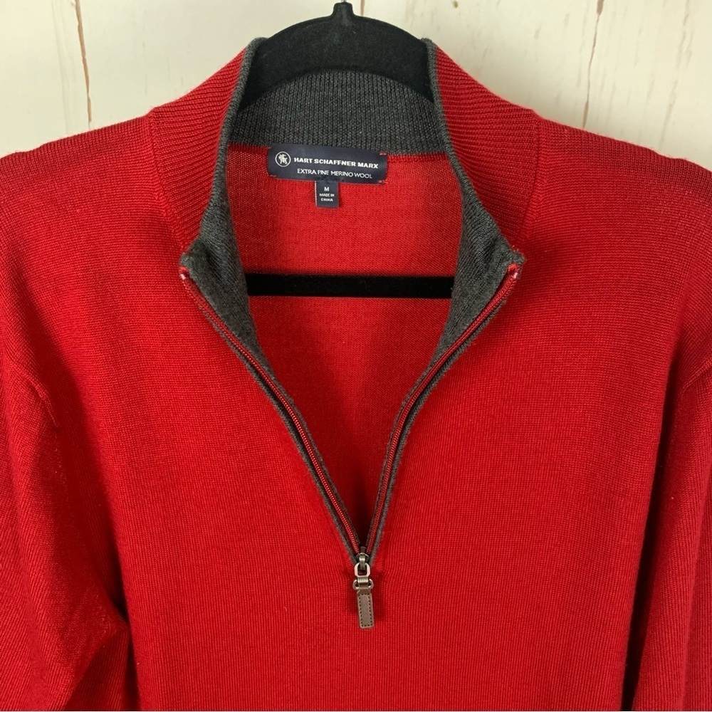 Hart Schaffner Marx Quarter-Zip Sweater red Medium 100% merino wool - Picture 5 of 11